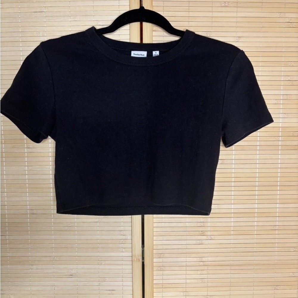 Aritzia Sunday Best Little Ribbed Cropped T-Shirt Women's Size S Black